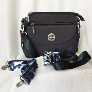 Baggallini Calais French Navy Crossbody with Extra Slim Tie Dye Navy Strap